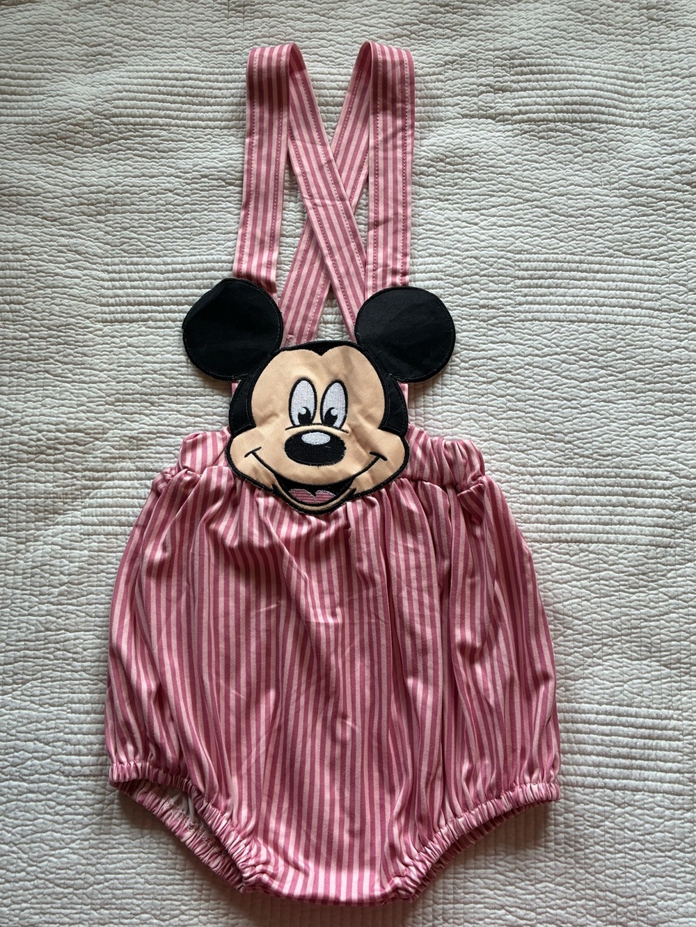 Disney Pink and White Striped Mickey Bubble Romper
